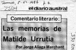 Las memorias de Matilde Urrutia  [artículo] Jorge Aliaga Marchant.