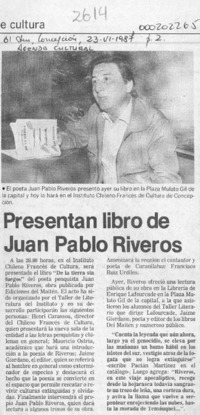 Presentan libro de Juan Pablo Riveros  [artículo].