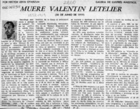 Muere Valentín Letelier  [artículo] Héctor Leiva Oyarzún.