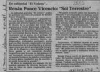 Renán Ponce Vicencio, "Sol terrestre"  [artículo] S.