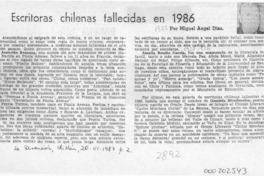 Escritoras chilenas fallecidas en 1986  [artículo] Miguel Angel Díaz.