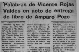 Palabras de Vicente Rojas Valdés en acto de entrega de libro de Amparo Pozo  [artículo] Vicente Rojas Valdés.