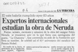 Expertos internacionales estudian la obra de Neruda  [artículo].