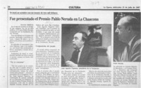 Fue presentado el Premio Pablo Neruda en La Chascona  [artículo] Maura Brescia.
