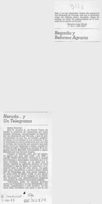 Neruda -- y un telegrama  [artículo] Ricardo Azúa Walsh.
