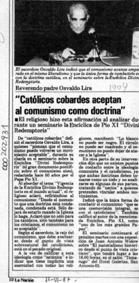 "Católicos cobardes aceptan al comunismo como doctrina"  [artículo].
