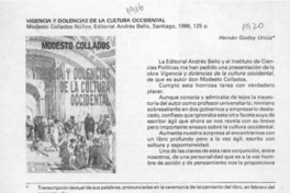 Vigencia y dolencias de la cultura occidental  [artículo] Hernán Godoy Urzúa.