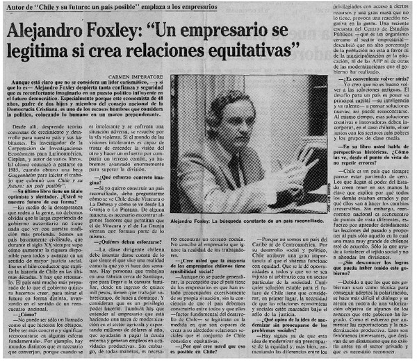 Alejandro Foxley, "Un empresario se legitima si crea relaciones equitativas"