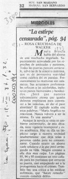 "La estirpe censurada", pág. 94  [artículo] Rosa Cruchaga de Walker.