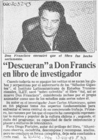 "Descueran" a Don Francis en libro de investigador  [artículo].