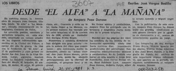 Desde "El Alfa" a "La Mañana"  [artículo] José Vargas Badilla.