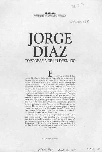 Jorge Díaz topografía de un desnudo  [artículo] Margarita Serrano
