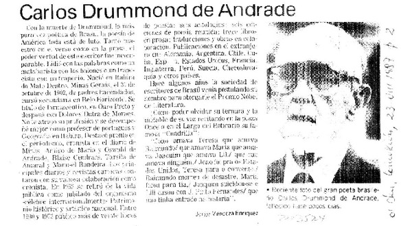 Carlos Drummond de Andrade  [artículo] Jorge Mendoza Enríquez.