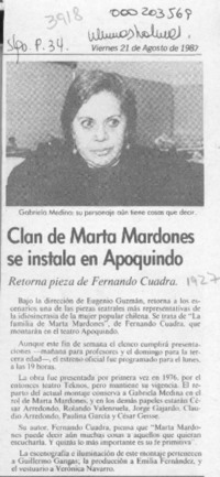 Clan de Marta Mardones se instala en Apoquindo  [artículo].
