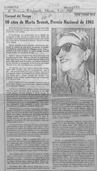 90 años de Marta Brunet, Premio Nacional de 1961  [artículo] Oscar Guzmán Silva.