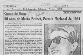 90 años de Marta Brunet, Premio Nacional de 1961  [artículo] Oscar Guzmán Silva.