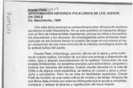 Aproximación histórica-folklorica de los juegos en Chile  [artículo].