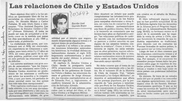 Las relaciones de Chile y Estados Unidos  [artículo] José Garrido Rojas.