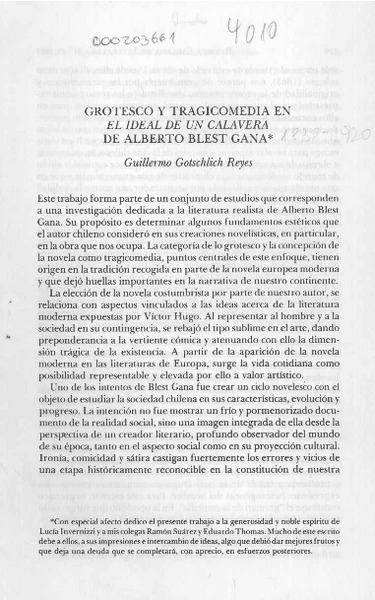 Grotesco y tragicomedia en "El ideal de un calavera" de Alberto Blest Gana