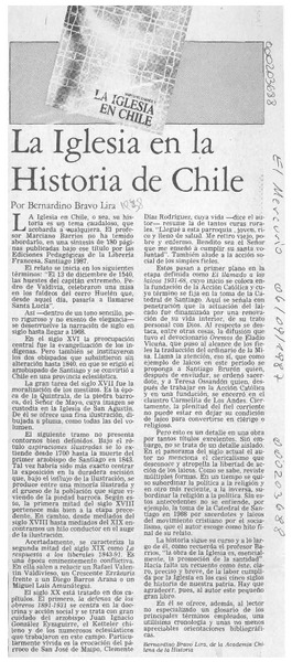 La iglesia en la historia de Chile  [artículo] Bernardino Bravo Lira.