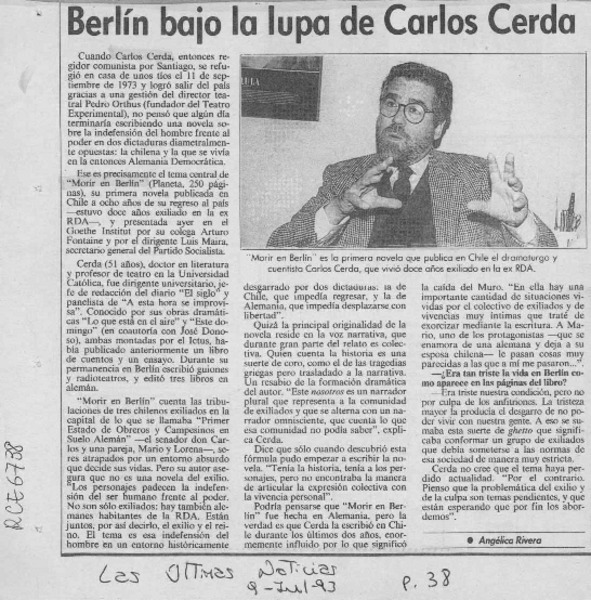 Berlín bajo la lupa de Carlos Cerda  [artículo] Angélica Rivera.