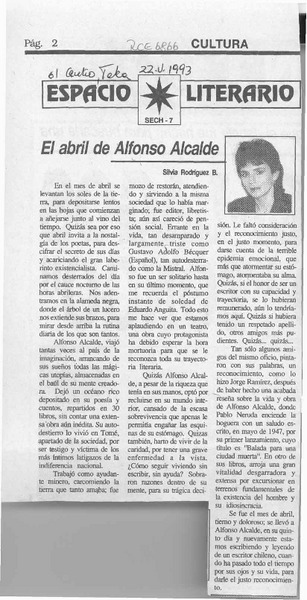 El abril de Alfonso Alcalde  [artículo] Silvia Rodríguez B.