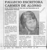 Falleció escritora Carmen de Alonso  [artículo].
