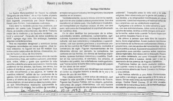 Rauco y su entorno  [artículo] Santiago Vidal Muñoz.