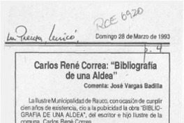 Carlos René Correa, "Biografía de una aldea"  [artículo] José Vargas Badilla.