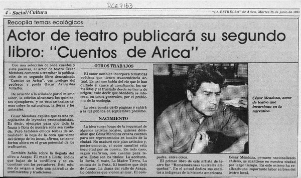 Actor de teatro publicará su segundo libro, "Cuentos de Arica"  [artículo].
