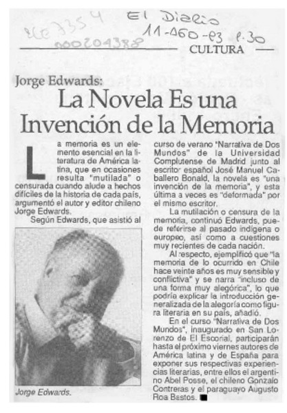 La Novela es una invención de la memoria  [artículo].