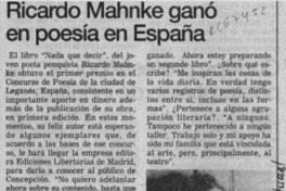 Ricardo Mahnke ganó en poesía en España  [artículo].