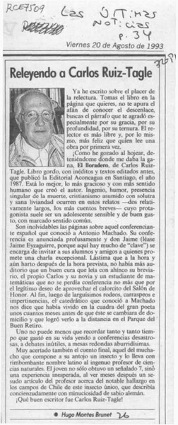 Releyendo a Carlos Ruiz-Tagle  [artículo] Hugo Montes Brunet.