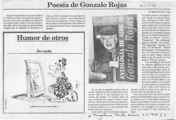 Poesía de Gonzalo Rojas  [artículo] Marino Muñoz Lagos.