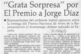 "Grata sorpresa" por el premio a Jorge Díaz  [artículo].