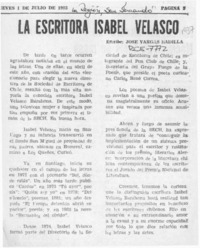 La escritora Isabel Velasco  [artículo] José Vargas Badilla.