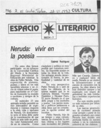 Neruda, vivir en la poesía  [artículo] Gabriel Rodríguez.