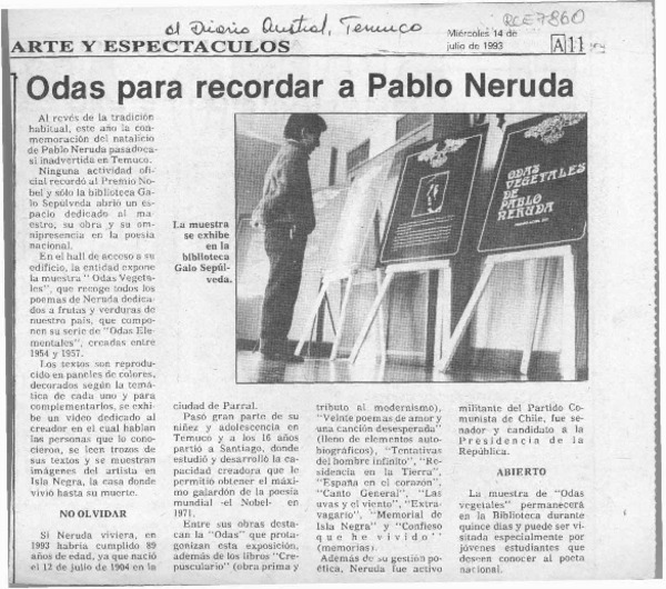 Odas para recordar a Pablo Neruda  [artículo].