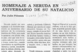 Homenaje a Neruda en aniversario de su natalicio  [artículo] Julio Piñones.