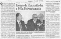 Premio de Humanidades a Félix Schwartzmann  [artículo] Irene Strodthoff.