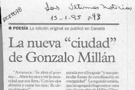 La Nueva "Ciudad" de Gonzalo Millán  [artículo].
