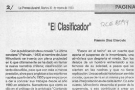 "El clasificador"  [artículo] Ramón Díaz Eterovic.