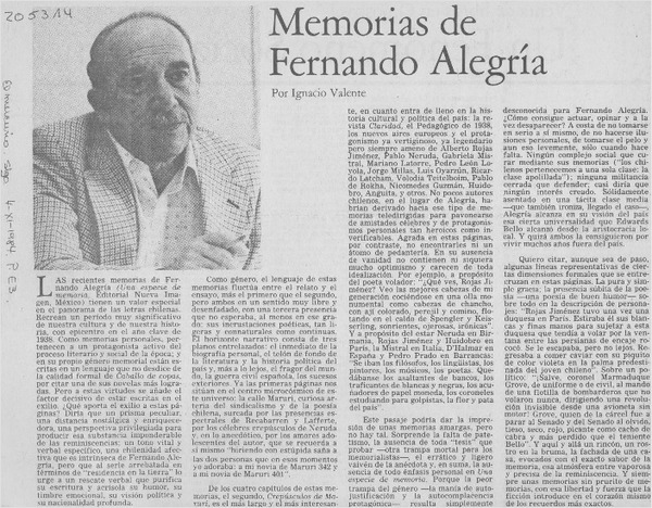 Memorias de Fernando Alegría
