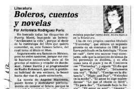 Boleros, cuentos y novelas  [artículo] Antonieta Rodríguez París.