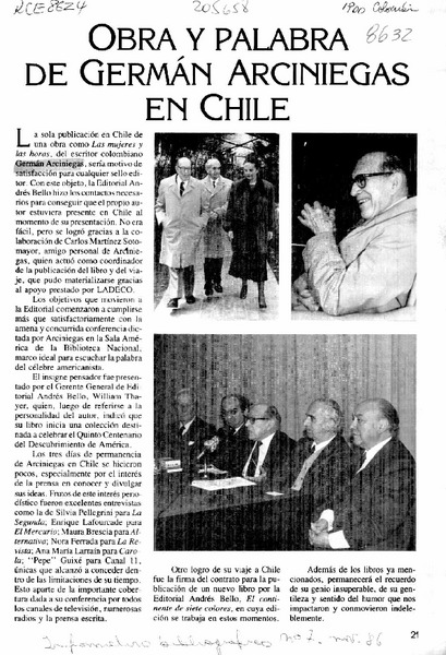 Obra y palabra de Germán Arciniegas en Chile  [artículo].
