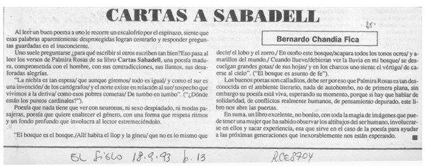 Cartas a Sabadell  [artículo] Bernardo Chandía Fica.