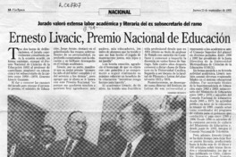 Ernesto Livacic, Premio Nacional de Educación  [artículo].