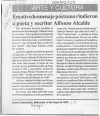 Emotivo homenaje póstumo rindieron a poeta y escritor Alfonso Alcalde  [artículo].