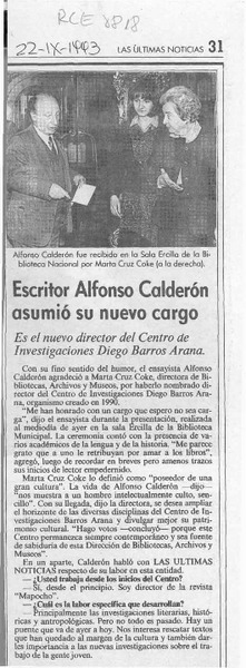 Escritor Alfonso Calderón asumió su nuevo cargo  [artículo].
