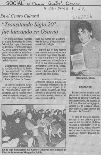 "Transitando siglo 20" fue lanzado en Osorno  [artículo].